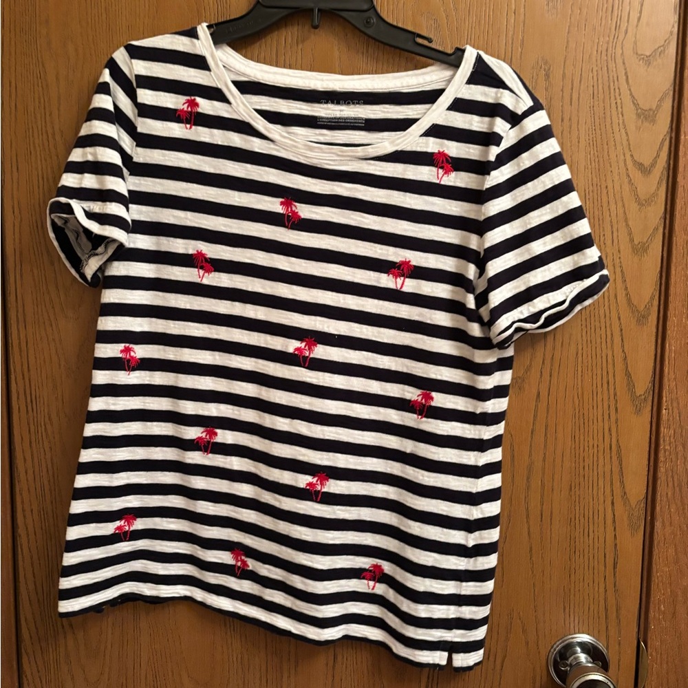 Talbots navy and white with red palm tree